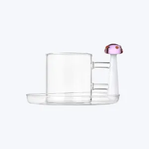 Alice Coffee Cup with Saucer, Pink Mushroom with Red Dots