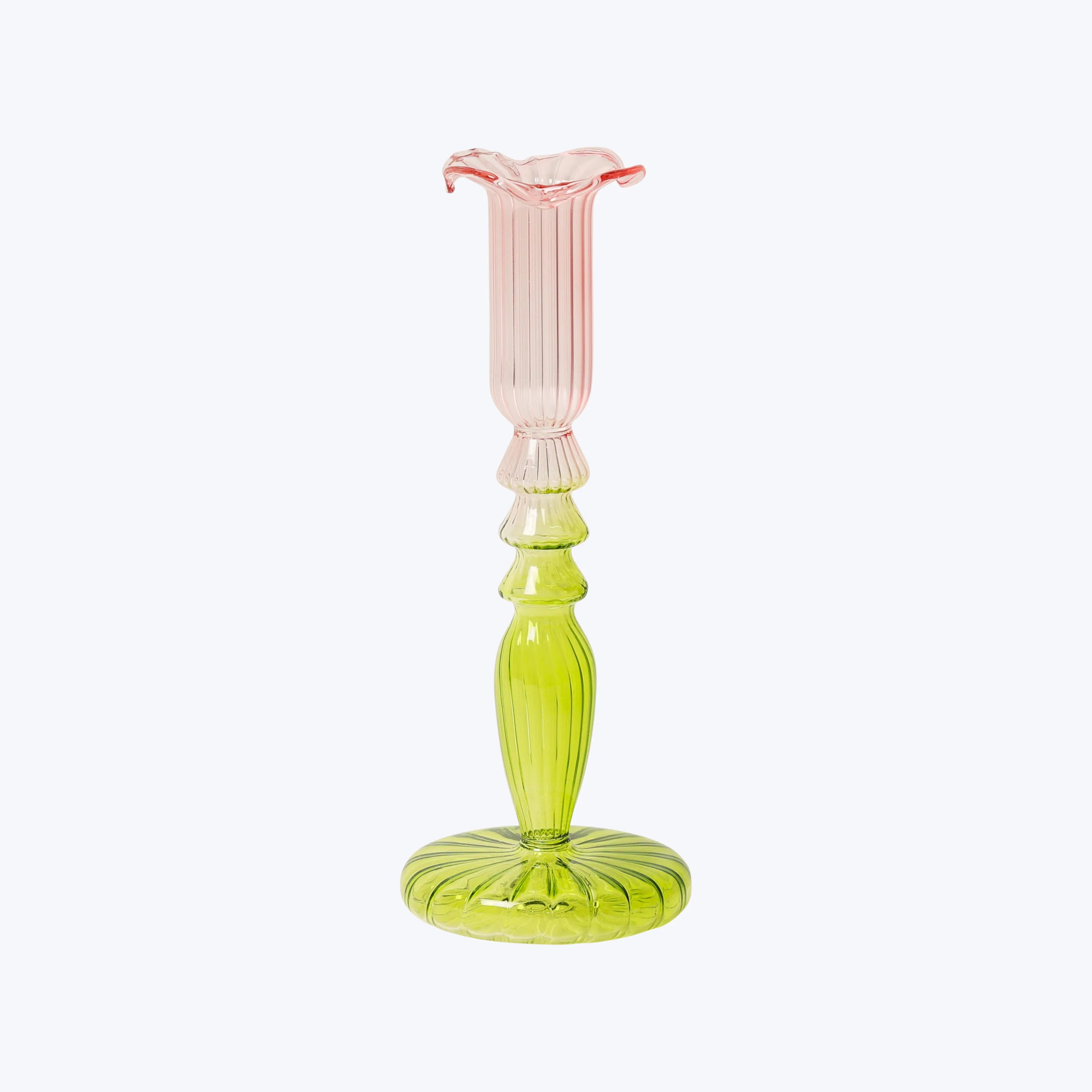 Lime Rosa Ombre Ornamental Glass Candlestick