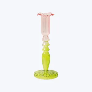 Lime Rosa Ombre Ornamental Glass Candlestick