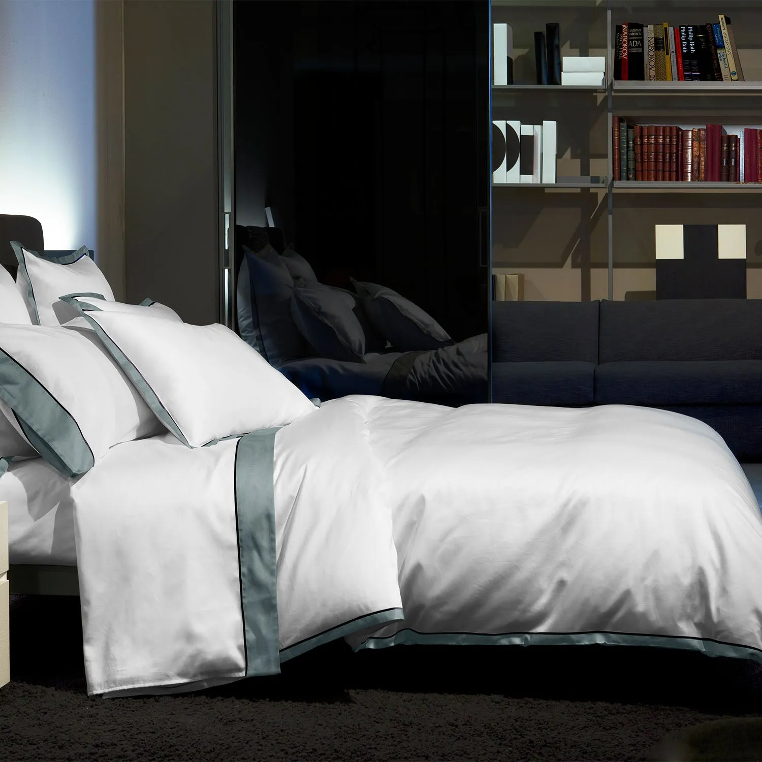 Luna Stella Sheets & Pillowcases, White/Wilton Blue