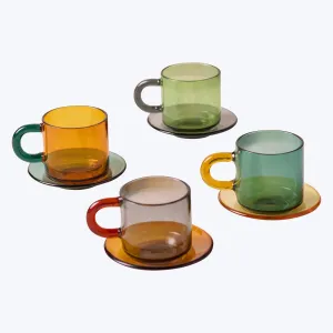 Niko Glass Espresso Cup & Saucer, Set of 4