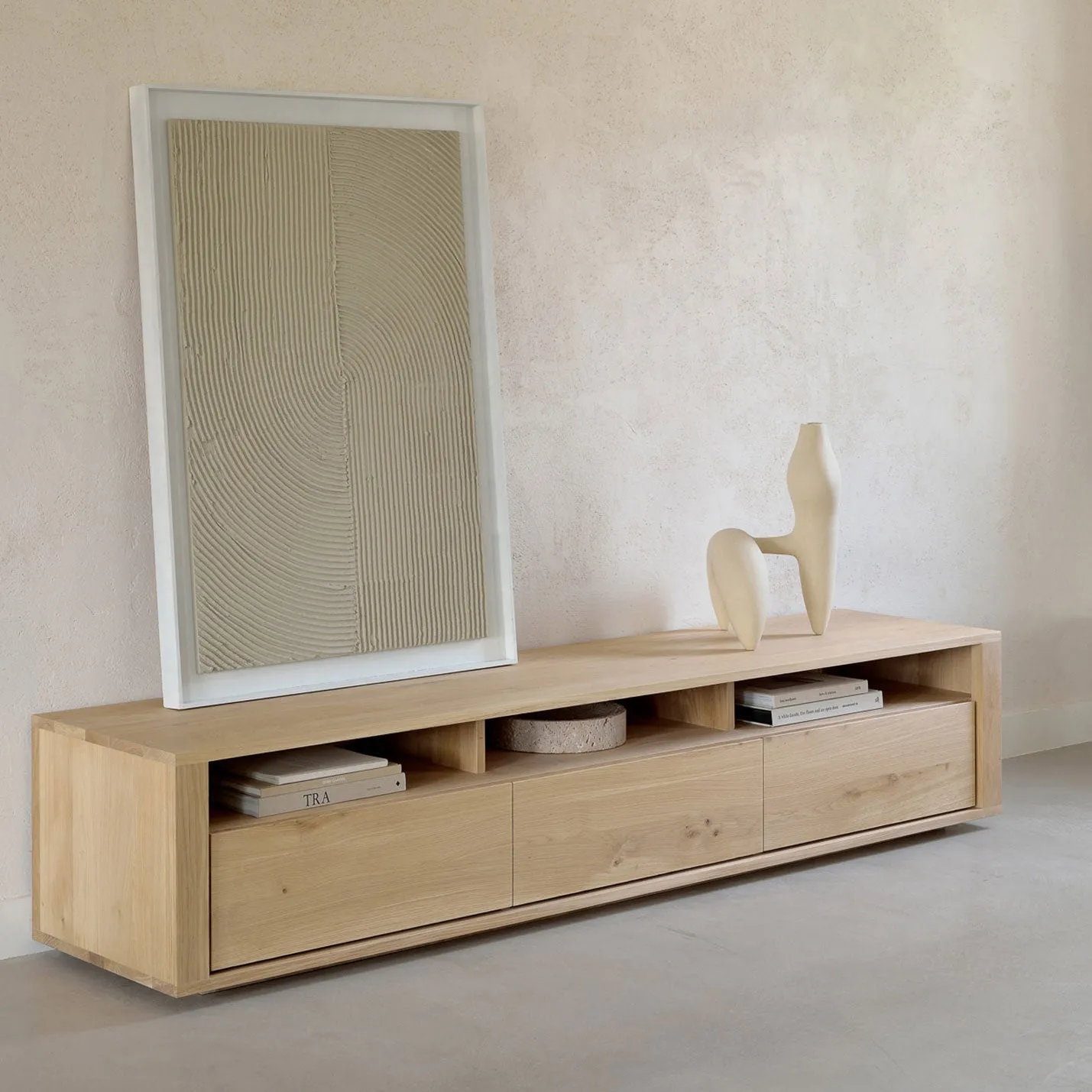 Oak Shadow 3-Door Media Cabinet