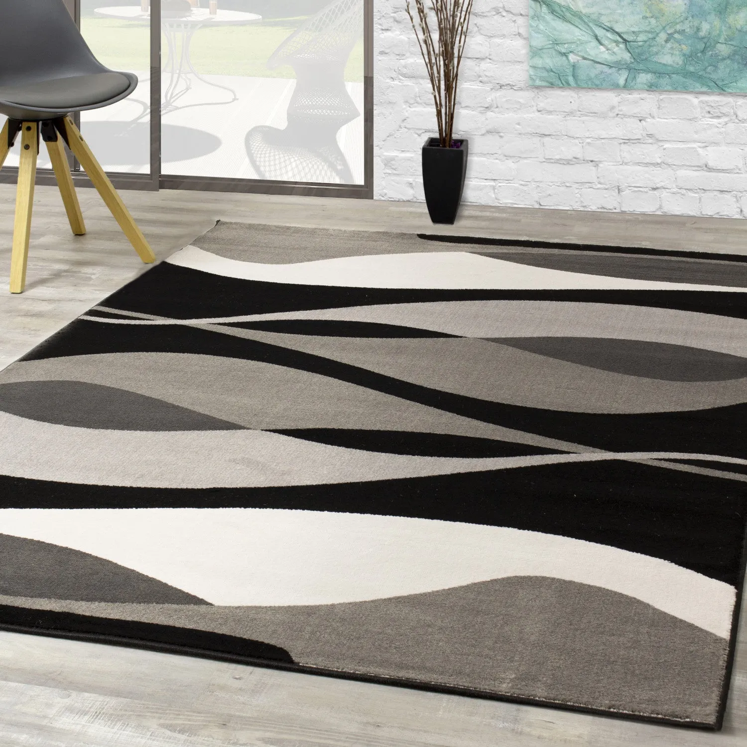 Paladin 5'3" X 7'7" Drifts Rug - Black Grey  Area Rug