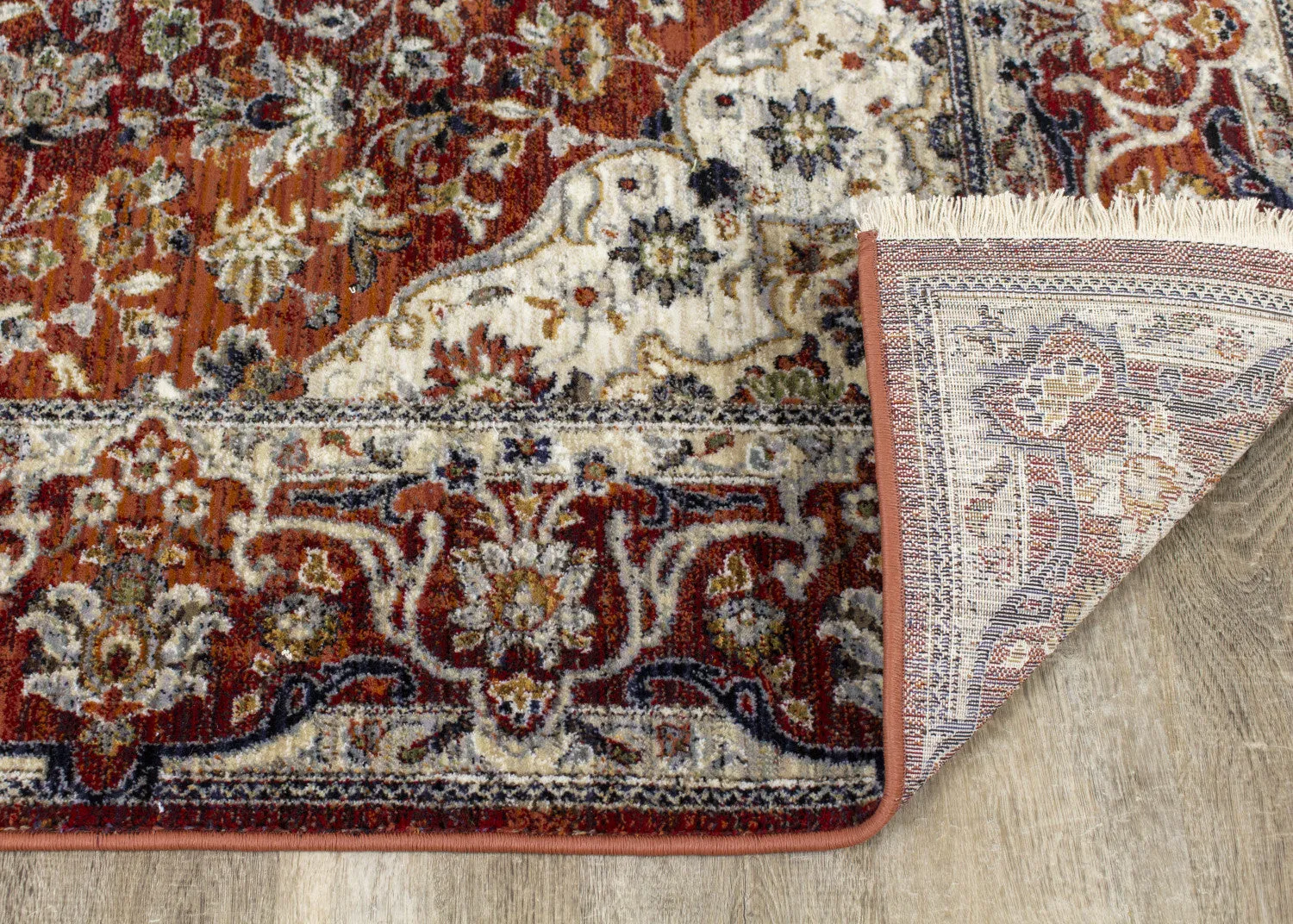Satara 5'3" X 7'7" Classic Border Rug - Red Cream  Area Rug