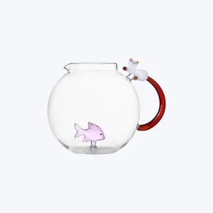 Tabby Cat Jug, Pink Fish & White Cat with Amber Tail