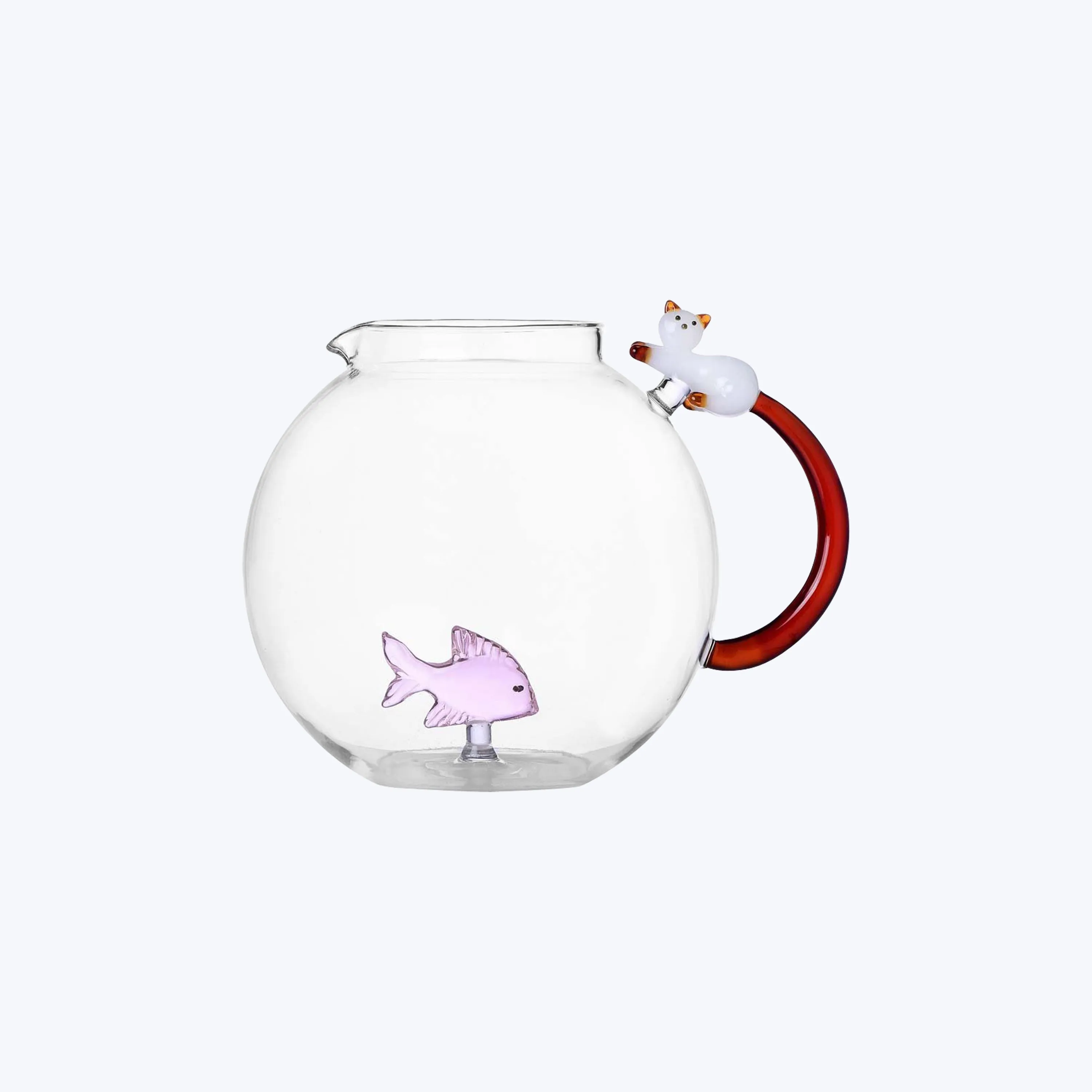 Tabby Cat Jug, Pink Fish & White Cat with Amber Tail
